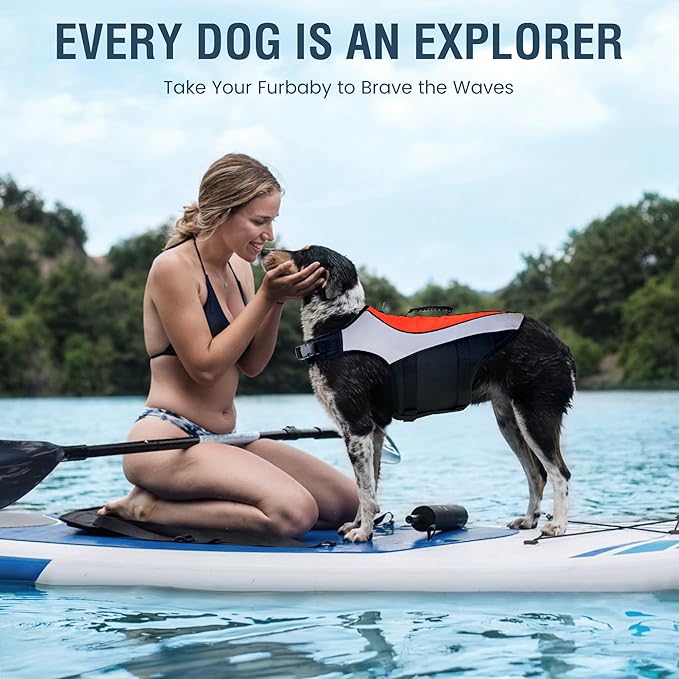 Heavy-Duty Reflective Dog Life Vest for Swimming - Adjustable Dog Flotation Vest with Rescue Handle, Pool &amp; Beach PFD Life Jacket for Large Dogs (XXXL, Orange)