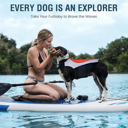 Heavy-Duty Reflective Dog Life Vest for Swimming - Adjustable Dog Flotation Vest with Rescue Handle, Pool &amp; Beach PFD Life Jacket for Large Dogs (XXXL, Orange)