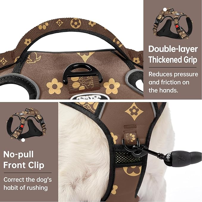 IVY&amp;LANE No Pull Dog Harness with Leash Set, Reflective No Choke Pet Vest,Adjustable Oxford Dog Vest Harness with Easy Control Handle for Medium Dogs (Dark Brown,M)