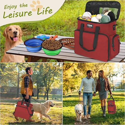 Dog Travel Bag Airline Approved–Pet Travel Tote with Collapsible Bowls,Food Containers &amp; Feeding Mat–Multi-Pocket Organizer for Dogs &amp; Cats, Durable &amp; Water-Resistant for Hiking,Trips,Outdoors