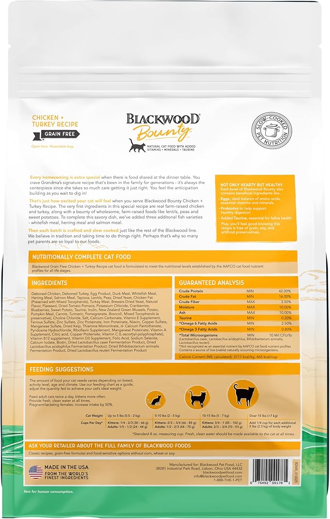 Blackwood Bounty Dry Cat Food, Chicken &amp; Turkey Recipe for All Life Stages, 10 Pound Bag, High Protein, Grain Free