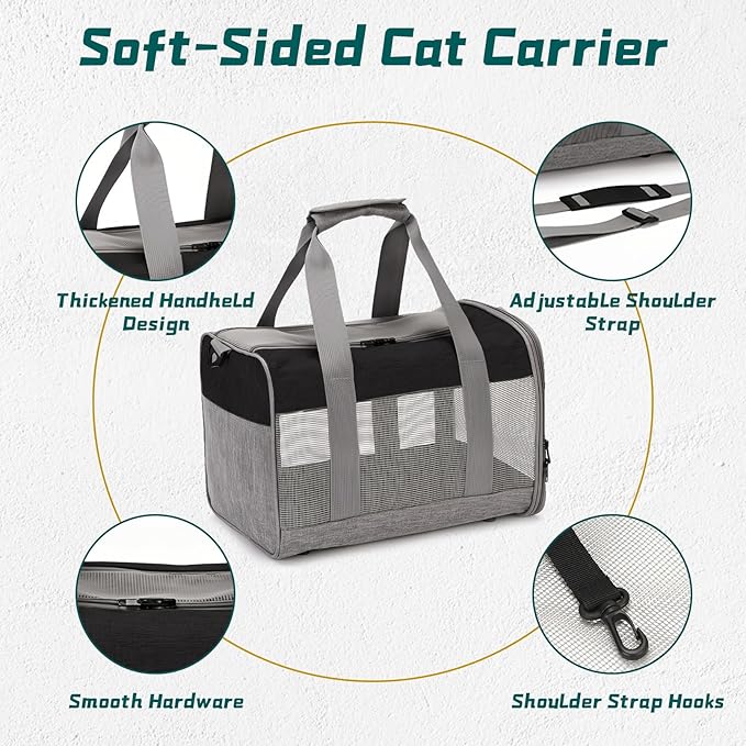 PINVNBY Bunny Carrier for Travel Camping Outdoor, Small Pet Carrier, Guinea Pig Carrier, Breathable Pet Portable Hand Bag for Hamster Bunny Guinea Pig（Black &amp; Gray）