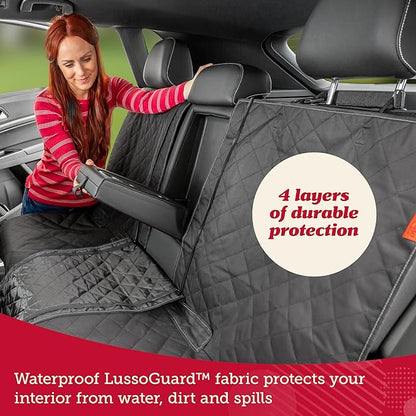 Lusso Gear Dog Car Seat Cover for Back Seat - 100% Waterproof - Full Protection from Mud, Scratches, Shedding - Non-Slip Rear Seat Protector for Dogs - Secure Fit for Car, Truck, SUV (Black)