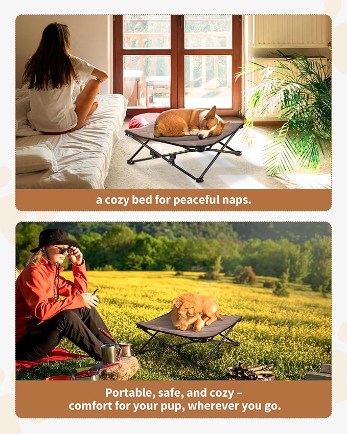 KingCamp Elevated Dog Bed for Small Dogs, Raised Outdoor Indoor Portable Cooling Cot Lifted Pet Hammock Off Ground with Washable Breathable Mesh &amp; Frame with Non Slip Foot for Camping Backyard, Black