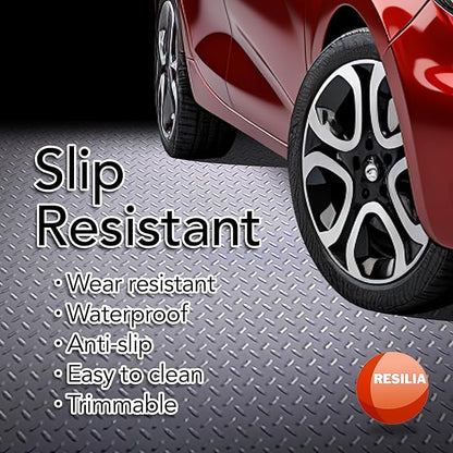 RESILIA Heavy Duty Garage Floor Runner &amp; Protector Mat - Slip Resistant Diamond Plate PVC Mats - Water, Spill, &amp; Stain Resistant, Silver (4 feet x 20 feet)