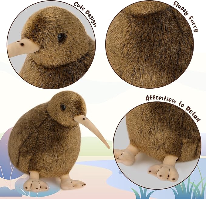 Kiwi Bird Plush Toy, Stuffed Animal Furry Kiwi Plushie Doll, Soft Fluffy Like Real Bird Hugging Toy - Present for Every Age &amp; Occasion