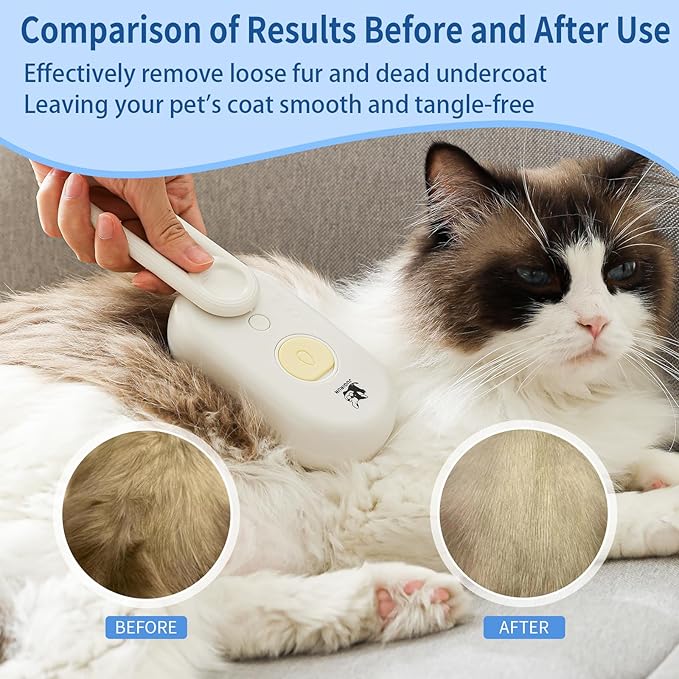 Cat Steam Brush for Shedding,4 in 1 Grooming Brush for Cats and Dogs,Deshedding,Massage,Cleaning &amp; Anti-Static All In One,Suitable for Long &amp; Short Haired Pets,Includes Waterless Shampoo,Yelow
