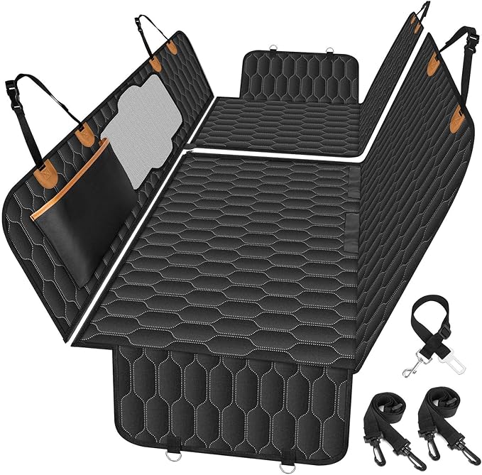Dog Back Seat Cover, Waterproof Scratch Proof Nonslip Dog Hammock for Car, Car Seat Cover for Back Seat with Sanitary Pad Mesh &amp; Pocket for Cars SUVs and Trucks - S, Black/Orange