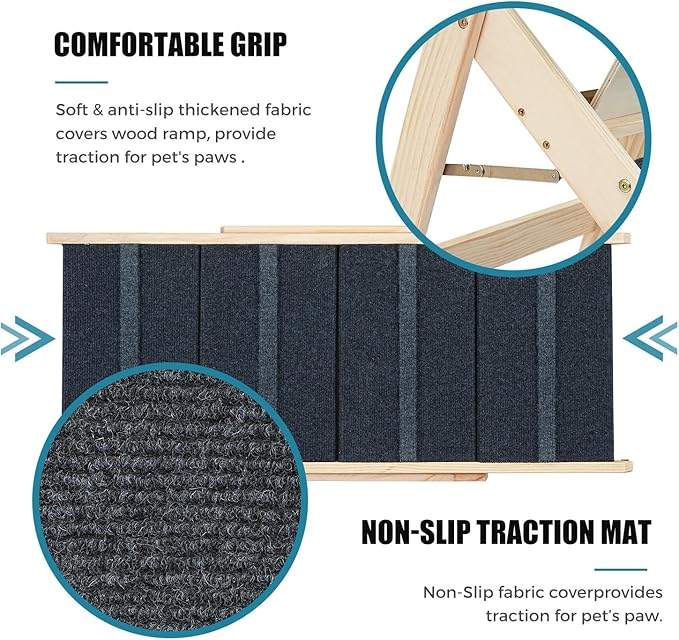 Wood Pet Stairs/Pet Steps for All Dogs and Cats - 2-in-1 Foldable Carpeted 4 Tiers Dog Stairs &amp; Ramp Perfect for Beds and Cars - Portable Dog/Cat Ladder Up to 150 Pounds