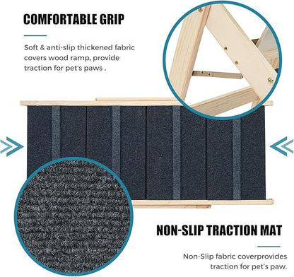 Wood Pet Stairs/Pet Steps for All Dogs and Cats - 2-in-1 Foldable Carpeted 4 Tiers Dog Stairs &amp; Ramp Perfect for Beds and Cars - Portable Dog/Cat Ladder Up to 150 Pounds