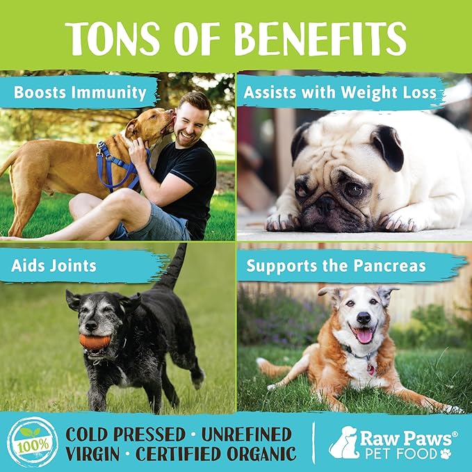 Raw Paws Virgin Organic Coconut Oil for Dogs &amp; Cats, 16-oz - Treatment for Itchy Skin, Dry Nose, Paws - Hot Spot Lotion - Natural Hairball Remedy for Cats