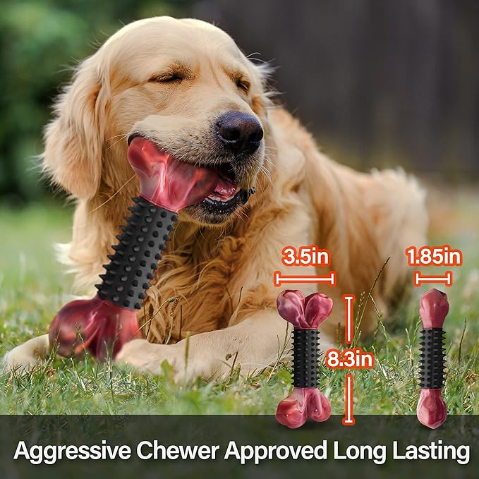 Apasiri Dog Toys for Aggressive Chewers with Bacon Flavor: 8" Indestructible Chew Bones for Large Breeds, Tough Nylon &amp; Rubber Dog Toys Keep Them Busy, Interactive Play - 2-Pack