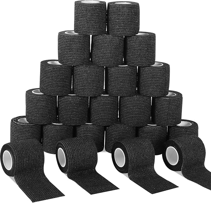 LDIWEE 24 Pack 2 Inch Self Adhesive Bandage Wrap - 5 Yard Black Cohesive Vet Wrap &amp; Athletic Tape Grip Tape for Ankle Sprains, First Aid Medical, Sports Injuries
