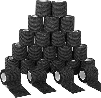 LDIWEE 24 Pack 2 Inch Self Adhesive Bandage Wrap - 5 Yard Black Cohesive Vet Wrap &amp; Athletic Tape Grip Tape for Ankle Sprains, First Aid Medical, Sports Injuries