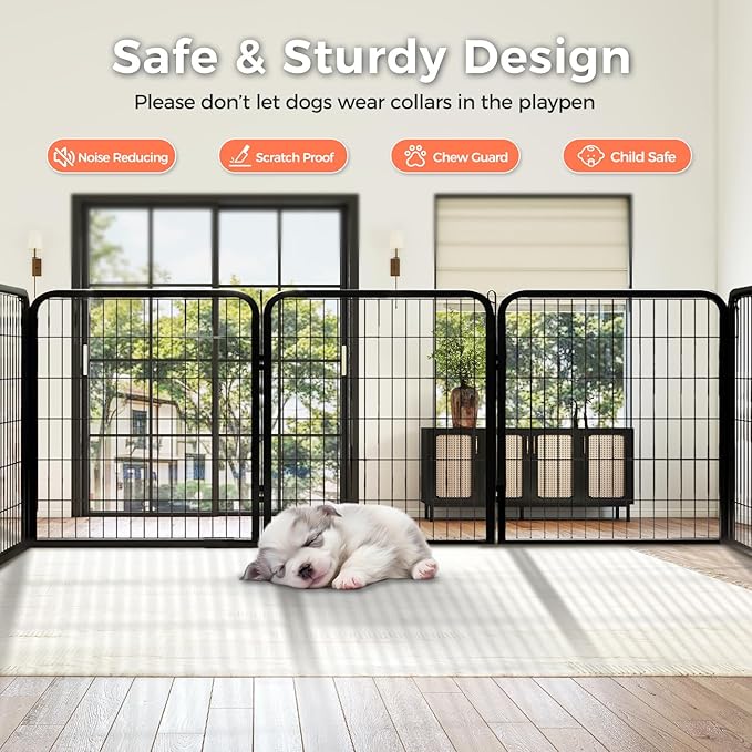 24 Inch 8 Panels Dog Playpen - Metal Pet Exercise Pen for Puppy, Indoor/Outdoor Dog Fence for Yard, Garden, Camping &amp; RV Travel