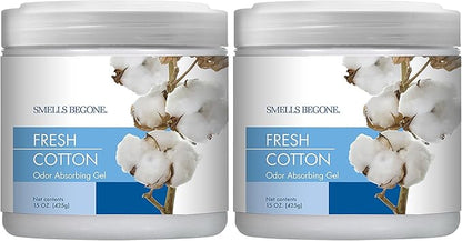 SMELLS BEGONE Air Freshener Odor Absorber Gel - 15 oz, Pack of 2 - Absorbs and Eliminates Odor in Pet Areas, Bathrooms, Cars, &amp; Boats - Made with Essential Oils - Fresh Cotton Scent