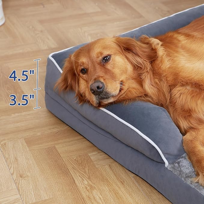 Orthopedic Dog Beds for Extra Large Dogs, Memory Foam Dog Couch Beds with Comfy Bolster, Waterproof Dogs Beds XLarge, Removable Washable Cover and Nonskid Bottom (X-Large, Dark Grey)