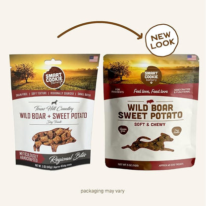 Smart Cookie All Natural Dog Treats - Wild Boar &amp; Sweet Potato - Training Treats for Dogs with Allergies, Sensitive Stomachs - Soft Dog Treats, Chewy, Grain Free, Human-Grade, Made in USA - 5oz Bag