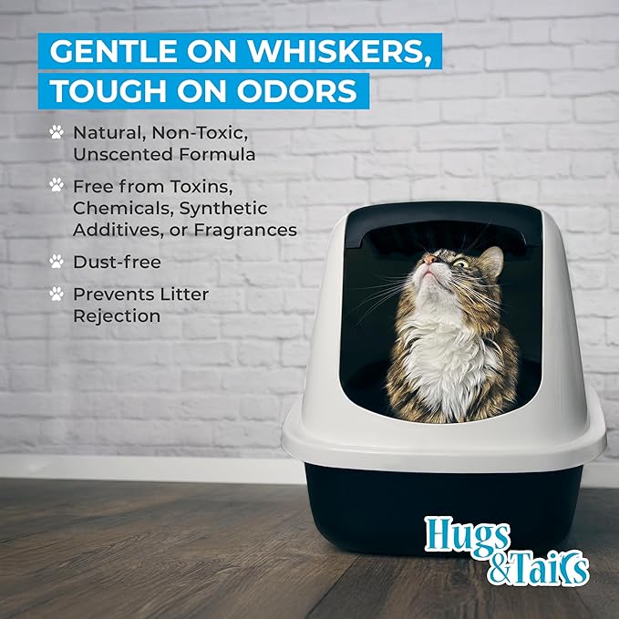 Cat Litter Deodorizer – Pet Safe Odor Eliminator &amp; Housebreaking Supplies for Cats, Kittens, &amp; Small Pets – Natural, Unscented, Non Toxic, Low Dust, 1 lb, by HugsandTails