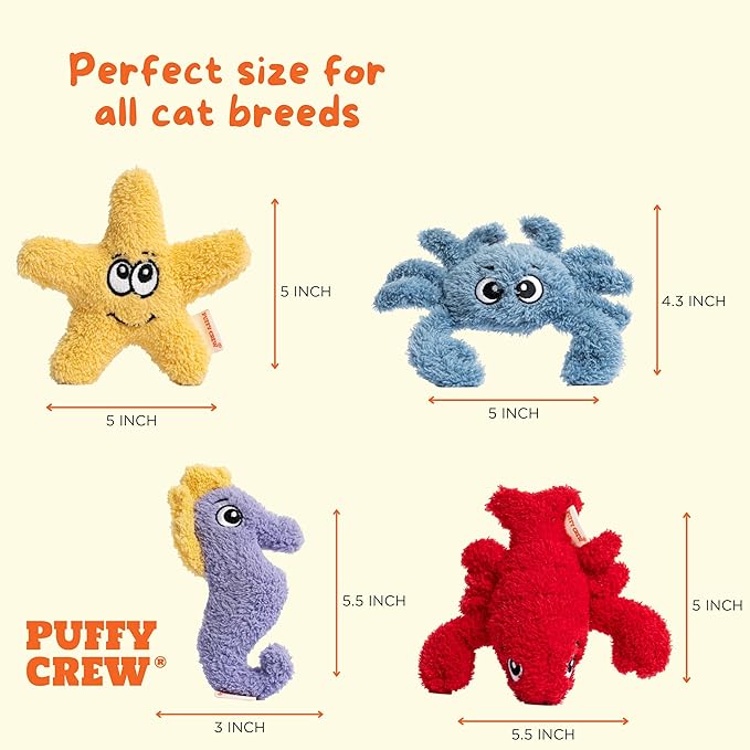 4 Pack Interactive Catnip Cat Plush Toy, Ocean Theme Set, 5&