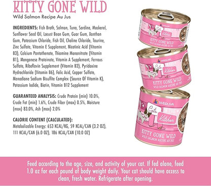 Weruva Cats in The Kitchen, Kitty Gone Wild with Wild Salmon Au Jus Cat Food, 3.2oz Can (Pack of 24)