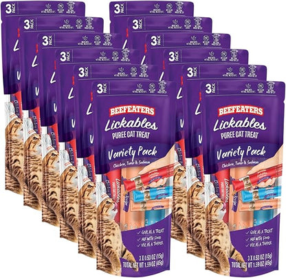 Beefeaters Cat Treats Lickable Puree 1.59oz (12-Pack) – Chicken, Grain-Free, Taurine-Enriched, Ideal for Training &amp; Interactive Feeding