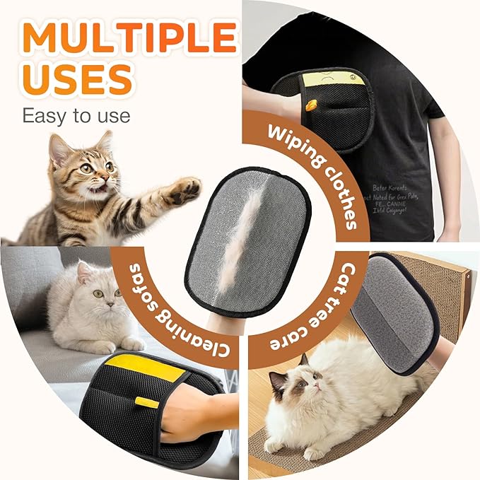 Reusable Pet Hair Remover Gloves – Electrostatic Lint &amp; Fur Removal, Machine Washable Cleaning Gloves for Furniture, Clothes &amp; Car(Black)