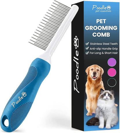 Poodle Grooming Comb - Metal Dematting Comb with Long &amp; Short Stainless Steel Teeth for Removing Matted Hair &amp; Knots, Safe and Gentle for Dogs &amp; Cats