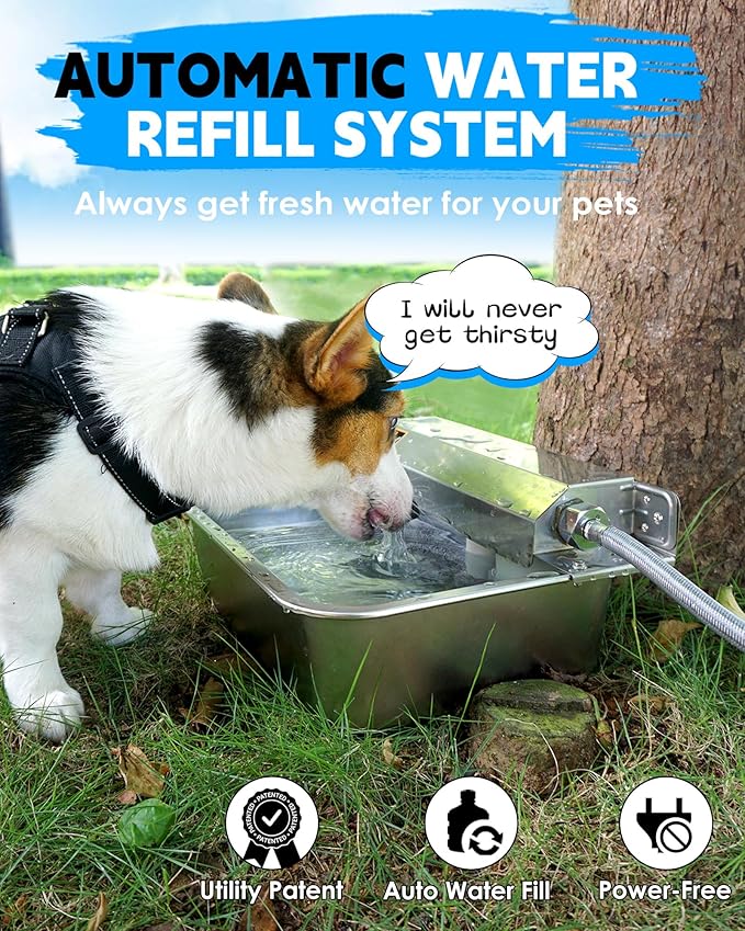 Automatic Dog Water Dispenser, 2 Gallons 304 Stainless Steel Dog Water Bowl for Indoor/Outdoor, Large Water Bowl for Pets &amp; Livestock, Anti Tip, Wide Mouth, Water Auto Fill, Fit GHT 3/4" Faucet