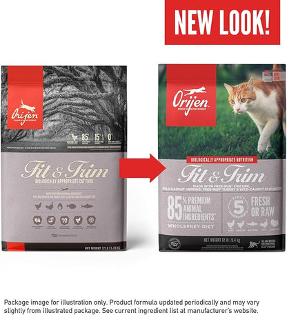 ORIJEN Fit &amp; Trim Grain Free High Protein Premium Dry Cat Food 12lb Bag