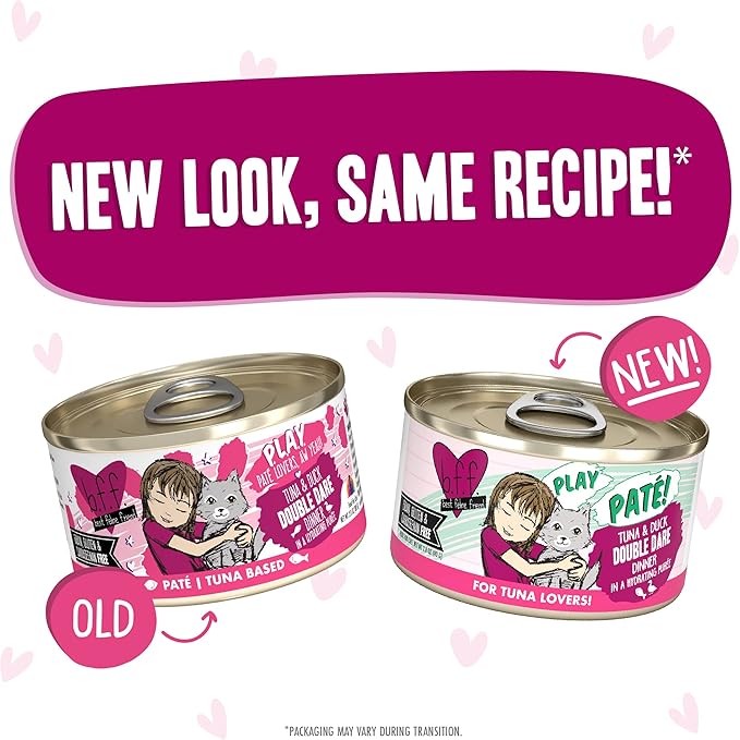 Weruva B.F.F. Play - Best Feline Friend Paté Lovers, Aw Yeah!, Tuna &amp; Duck Double Dare with Tuna &amp; Duck, 2.8oz Can (Pack of 12)