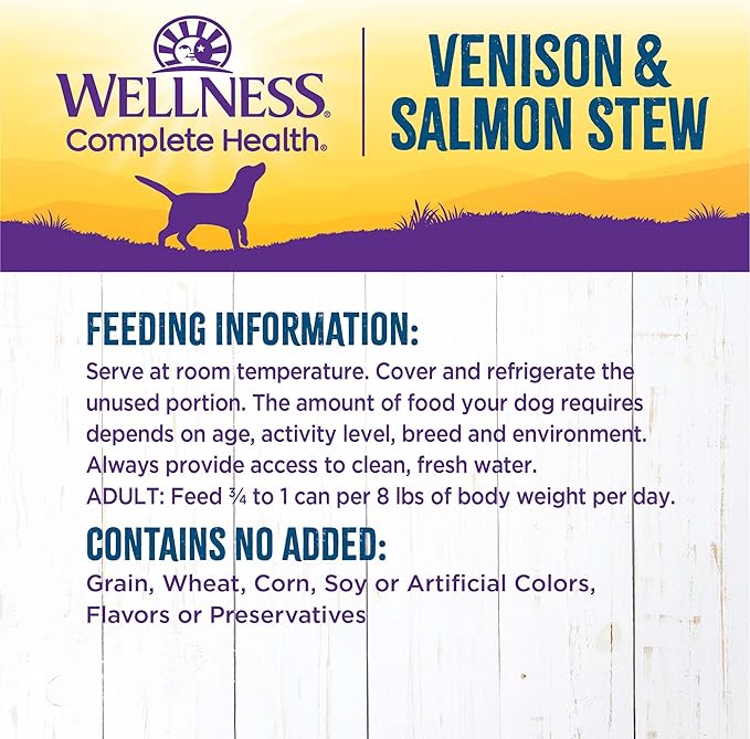 Wellness Complete Health Thick &amp; Chunky Natural Canned Wet Dog Food, Venison &amp; Salmon Stew, 12.5-Ounce Can (Pack of 12)