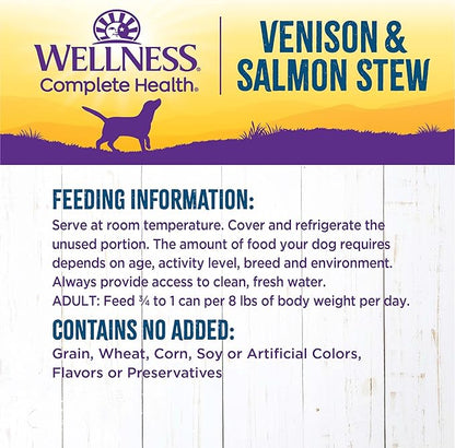 Wellness Complete Health Thick &amp; Chunky Natural Canned Wet Dog Food, Venison &amp; Salmon Stew, 12.5-Ounce Can (Pack of 12)