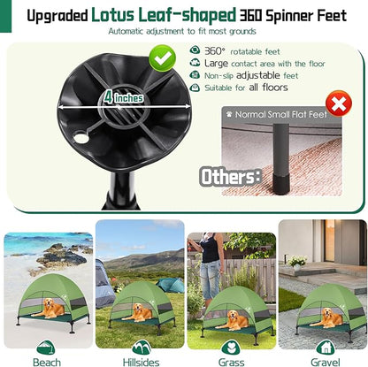 Elevated Outdoor Dog Bed with Canopy &amp; Adjustable Feet - Larger Shade for Camping, Backyard &amp; Patio