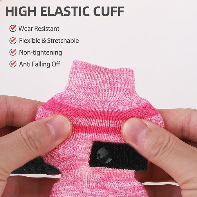 PUPTECK Non-Slip Dog Socks to Prevent Licking Paws, Double Sides Dog Boots &amp; Paw Protectors Booties on Hardwood Floors Hot Pavement with Grippers, for Small Medium Large Senior Dogs, Fuchsia M