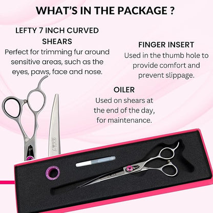 Kenchii Love Left Handed Dog Grooming Scissors, 7 Inch Curved Shears, Dog Scissors for Grooming, Professional Pet Grooming Scissors, Ergonomic &amp; Comfortable