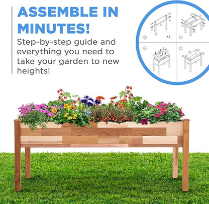 Jumbl Raised Canadian Cedar Garden Bed | Elevated Wood Planter for Growing Fresh Herbs, Vegetables, Flowers, Succulents | 72x23x30”
