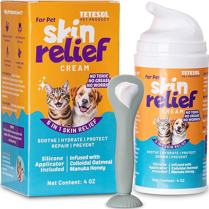 Dog Skin Soother - Dry Itchy Skin Relief &amp; Hot Spots Soothing Cream for Dogs&amp;Cats - Healing Ointment with Colloidal Oatmeal&amp;Manuka Honey - Canine Conditioner Moisturizer with Applicator- 100g