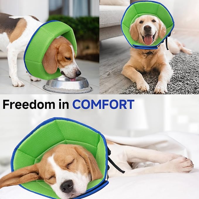 Dog Cone Collar M, Soft Cones for Large Medium Small Dogs,Adjustable Dog Cone Alternative to Stop Licking, Comfy Elizabethan Collar for After Surgery Wound Healing &amp; Hot Spots Blue