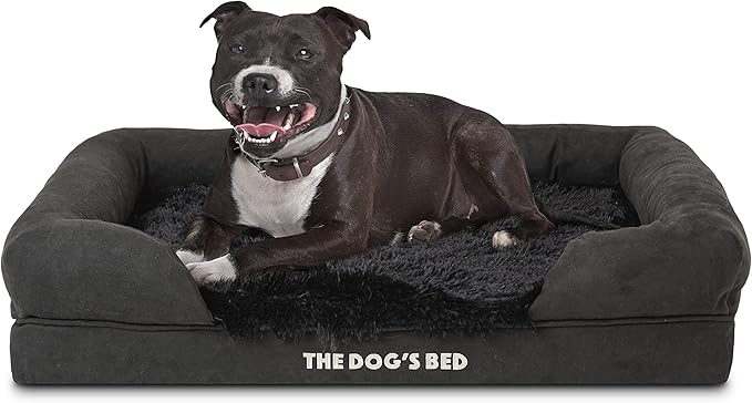 The Dog’s Bed, Medium Black Faux Fur 30x23.5, Memory Foam, Pain Relief: Arthritis, Hip &amp; Elbow Dysplasia, Post Surgery, Lameness, Supportive, Calming, Washable Cover, Veterinary Approved