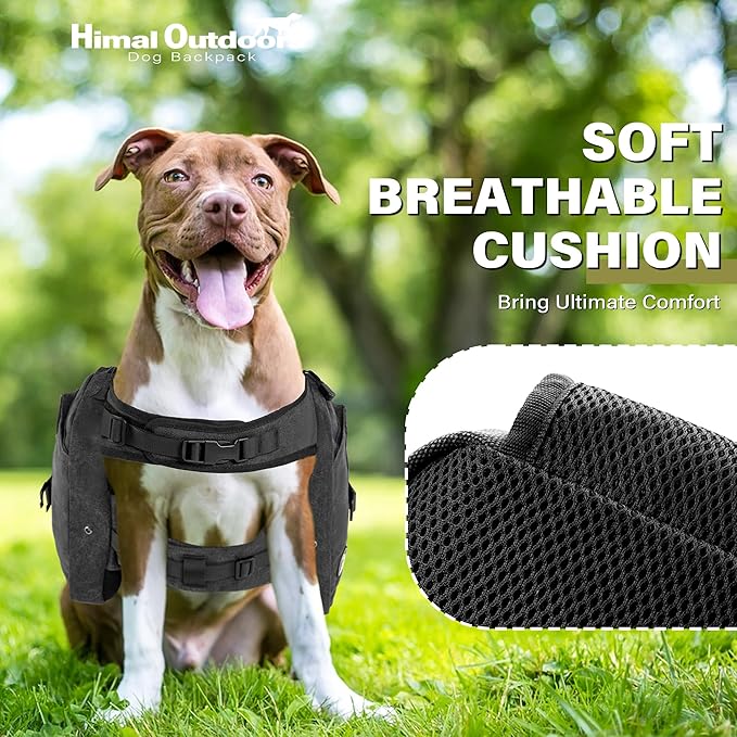 Himal Outdoors Dog Backpack &amp; Saddle Bag, Tactical Hiking Backpack for Large Dogs with Side Pockets &amp; Adjustable Strap