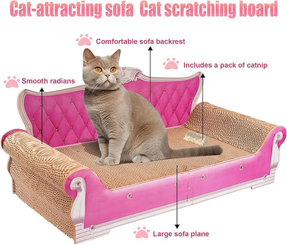 Scratching Sofa, Couch Shaped Thick Scratching Cardboard, Lounge Bed for Indoor Rest&amp;Play, Sofa Scratcher Pad (Pink, 27.6" L X 12.4" W X 11.8" H)