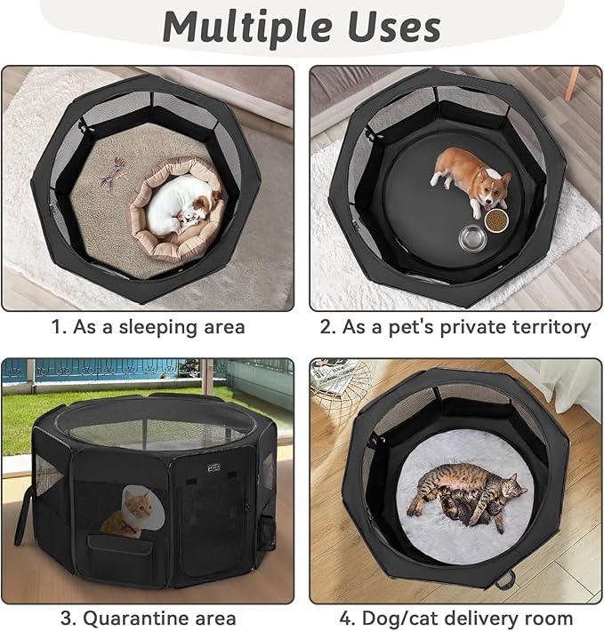PETSFIT 29" Puppy Playpen with Removable Waterproof Mat &amp; Zippered Roof | RV, Camping, Travel Dog Pen | Indoor/Outdoor Whelping &amp; Cat Observation Space(29.5"x29.5"x16.5"H)