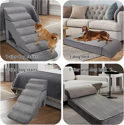 Dog Stairs &amp; Steps for High Beds 30-36 inches High Tall, LitaiL Pet Stairs/Steps for High Beds 34 inch High for Small Large Dogs, Non-Slip 7 Steps Dog Ramps for Old Dogs/Cats