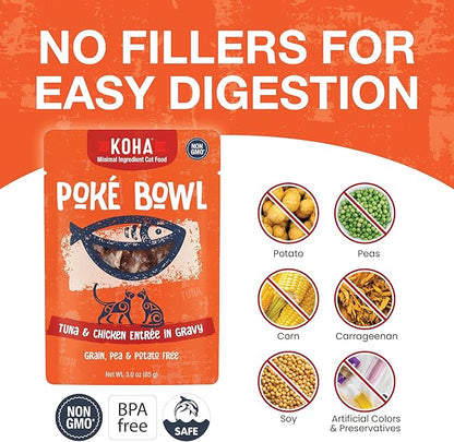 KOHA Poké Bowl Tuna &amp; Chicken Entree in Gravy for Cats, 12-Pack of 3oz Pouches
