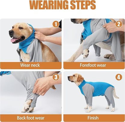 Dog Recovery Suit, Abdominal Wound After Surgery Wear, Prevent Licking Wounds, E-Collar &amp; Cone Alternatives, Long Sleeve Postoperative Shirts Dog Pajamas Prevent Shedding(3XL, Blue)