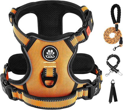 IVY&amp;LANE No Pull Dog Harness for Large Dogs, Dog Vest Harness with Leash, Safety Belt and Storage Strap, Fully Adjustable Harness, 360° Reflective Strip, Soft Handle (Orange,X-Large)