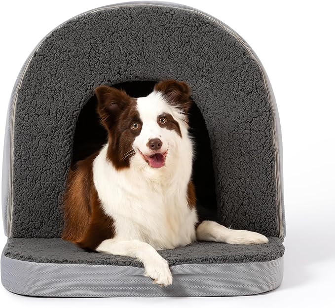 Orthopedic Dog Bed House - Dog House Indoor with Egg-Crate Foam - Tent Bed with Waterproof Lining &amp; Nonskid Bottom, Ideal for Medium Breeds &amp; Fits 30-Inch Crate - 29"x18", Charcoal
