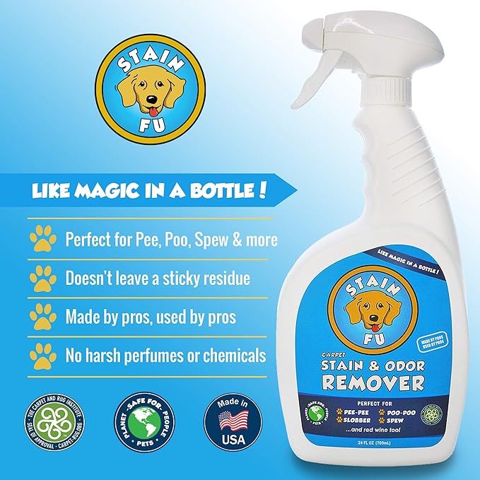 Pro Strength Carpet Odor &amp; Stain Remover Works Like Magic in a Bottle on Tough Urine Feces Vomit and Even red Wine Too! 24 fl.oz
