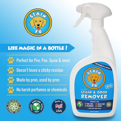 Pro Strength Carpet Odor &amp; Stain Remover Works Like Magic in a Bottle on Tough Urine Feces Vomit and Even red Wine Too! 24 fl.oz